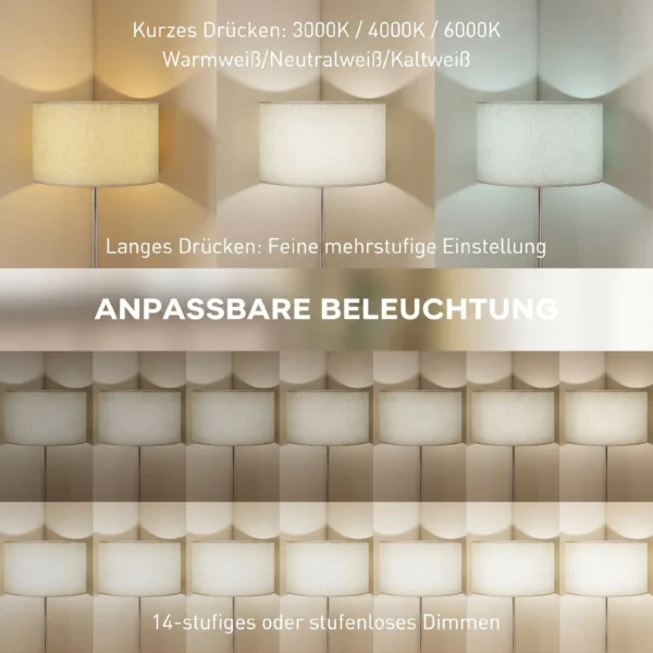 Stehlampe Mit Fernbedienung, Höhenverstellbar, Stoffschirm, Metallständer, Anpassbare Helligkeit, Fußschalter, Beige