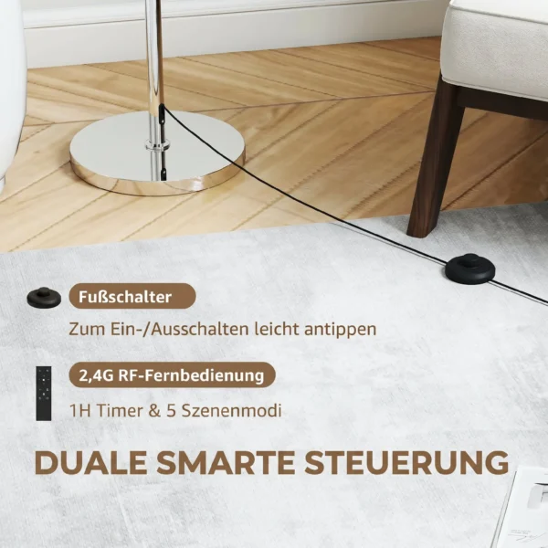Stehlampe Mit Fernbedienung, Höhenverstellbar, Stoffschirm, Metallständer, Anpassbare Helligkeit, Fußschalter, Beige