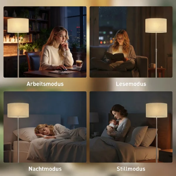 Stehlampe Mit Fernbedienung, Höhenverstellbar, Stoffschirm, Metallständer, Anpassbare Helligkeit, Fußschalter, Beige