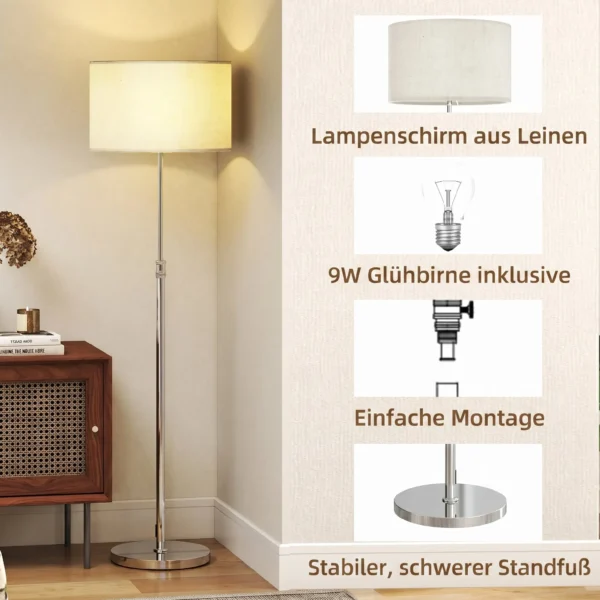 Stehlampe Mit Fernbedienung, Höhenverstellbar, Stoffschirm, Metallständer, Anpassbare Helligkeit, Fußschalter, Beige