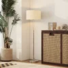 Stehlampe Mit Fernbedienung, Höhenverstellbar, Stoffschirm, Metallständer, Anpassbare Helligkeit, Fußschalter, Beige