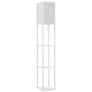 Stehlampe Mit Regal, 3 Fächer, Kompakte Maße, MDF, Weiß