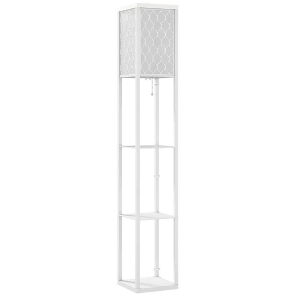 Stehlampe Mit Regal, 3 Fächer, Kompakte Maße, MDF, Weiß