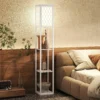Stehlampe Mit Regal, 3 Fächer, Kompakte Maße, MDF, Weiß