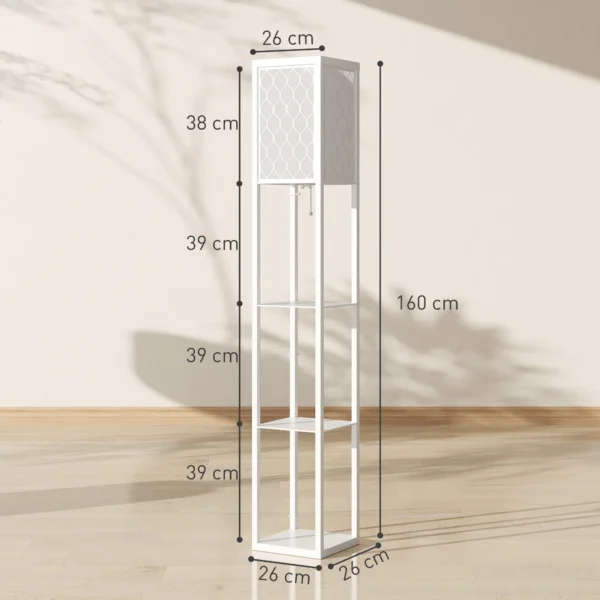 Stehlampe Mit Regal, 3 Fächer, Kompakte Maße, MDF, Weiß