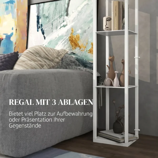 Stehlampe Mit Regal, 3 Fächer, Kompakte Maße, MDF, Weiß