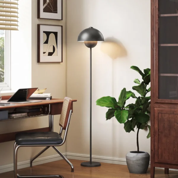 Stehlampe, Runder Schirm, Fußschalter, Langes Kabel, Eleganter Look, Metall, Grau