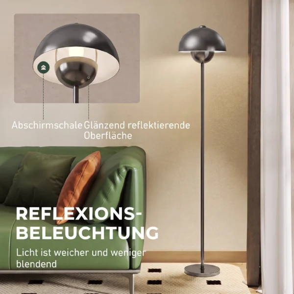 Stehlampe, Runder Schirm, Fußschalter, Langes Kabel, Eleganter Look, Metall, Grau