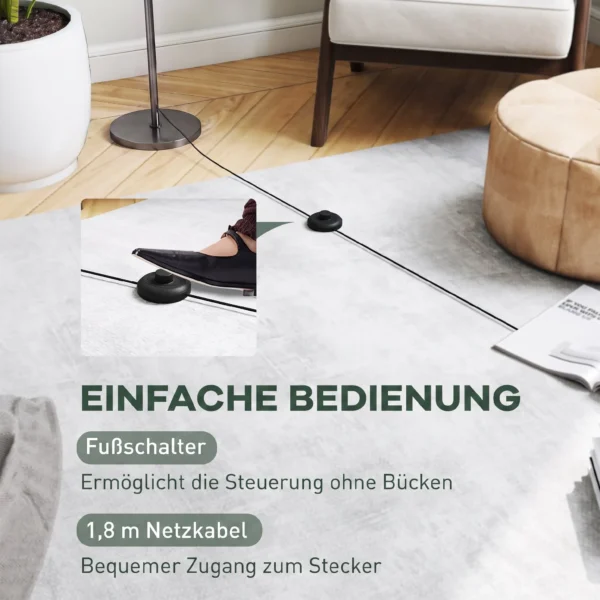 Stehlampe, Runder Schirm, Fußschalter, Langes Kabel, Eleganter Look, Metall, Grau