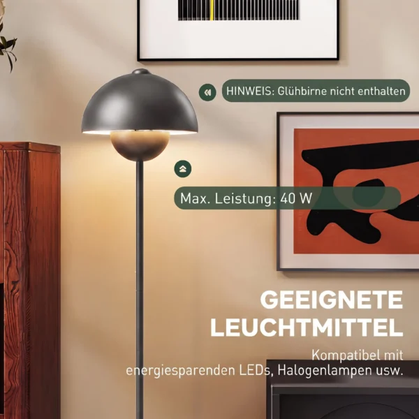 Stehlampe, Runder Schirm, Fußschalter, Langes Kabel, Eleganter Look, Metall, Grau