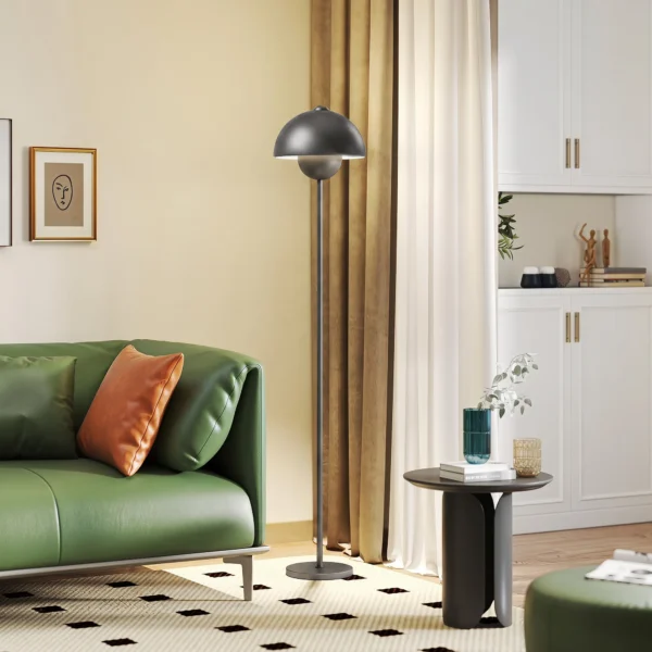 Stehlampe, Runder Schirm, Fußschalter, Langes Kabel, Eleganter Look, Metall, Grau