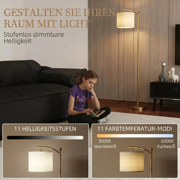 Stehlampe, Verstellbare Lichtoptionen, Fußschalter, Fernbedienung, Metall, Gold
