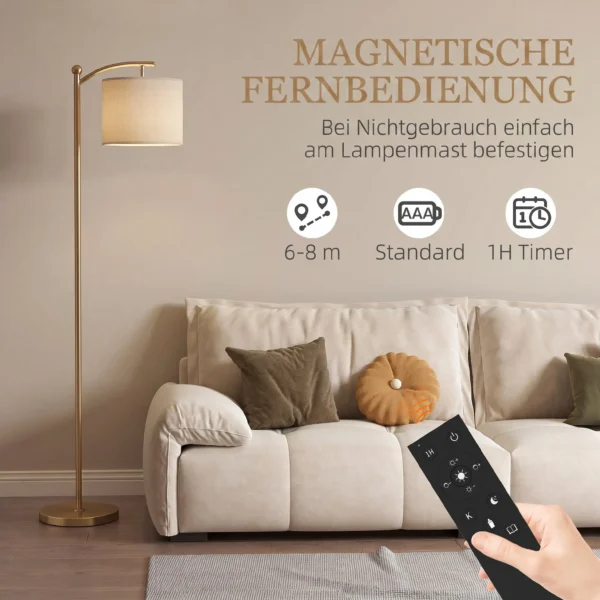 Stehlampe, Verstellbare Lichtoptionen, Fußschalter, Fernbedienung, Metall, Gold