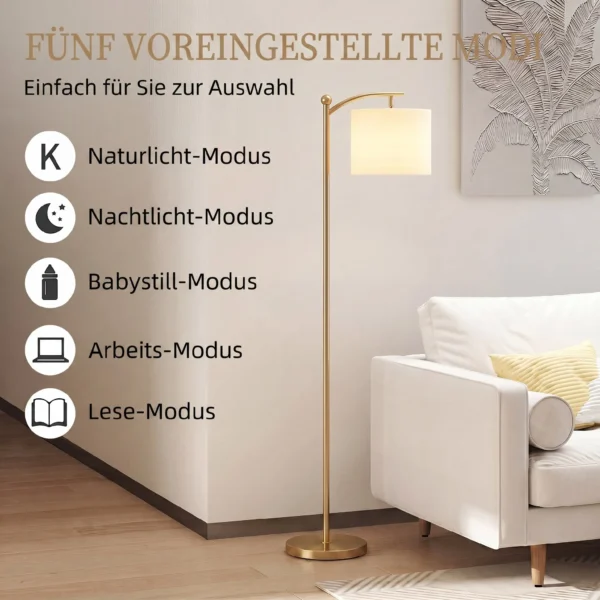 Stehlampe, Verstellbare Lichtoptionen, Fußschalter, Fernbedienung, Metall, Gold