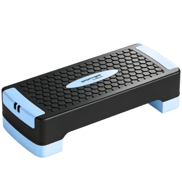 Steppbrett Höhenverstellbar Fitness Aerobic Stepper Mit 2 Stufen (11/16 Cm) 2 Widerstandsbändern, Anti Rutsch Matte Blau