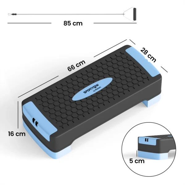 Steppbrett Höhenverstellbar Fitness Aerobic Stepper Mit 2 Stufen (11/16 Cm) 2 Widerstandsbändern, Anti Rutsch Matte Blau