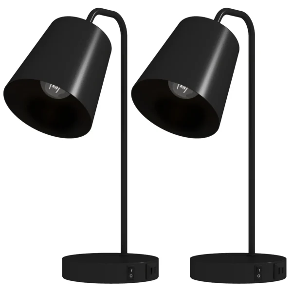 Tafellampenset, 2 Stuks, Moderne Lampen Met USB A En USB C aansluiting Voor Slaapkamer, Woonkamer & Kantoor, Zwart