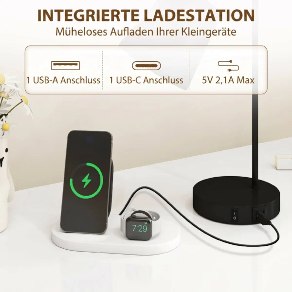 Tafellampenset, 2 Stuks, Moderne Lampen Met USB A En USB C aansluiting Voor Slaapkamer, Woonkamer & Kantoor, Zwart