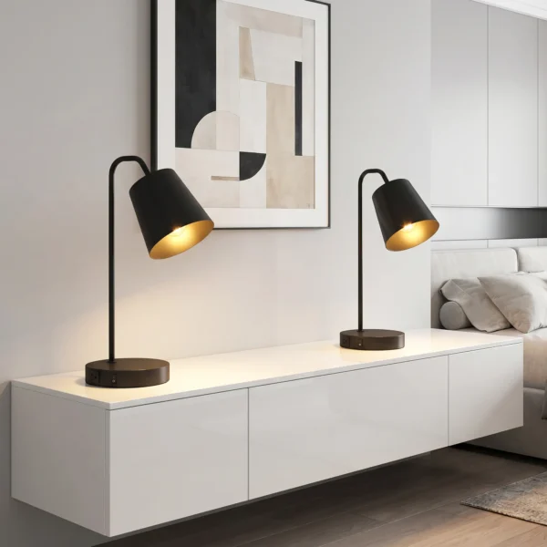 Tafellampenset, 2 Stuks, Moderne Lampen Met USB A En USB C aansluiting Voor Slaapkamer, Woonkamer & Kantoor, Zwart