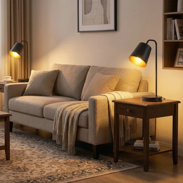 Tafellampenset, 2 Stuks, Moderne Lampen Met USB A En USB C aansluiting Voor Slaapkamer, Woonkamer & Kantoor, Zwart