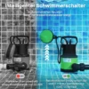Tauchpumpe Teichpumpe Wasserpumpe Mit Schwimmschalter Springbrunnen 400W 9000L/h 16 X 14 X 27 Cm Grün