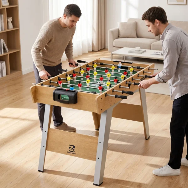 Tischkicker Kickertisch Inkl 22 Kicker 2 Bälle Rutschfest Griffe Punktezähler Schräge Beine 121x87x77cm Naturholz