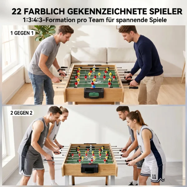 Tischkicker Kickertisch Inkl 22 Kicker 2 Bälle Rutschfest Griffe Punktezähler Schräge Beine 121x87x77cm Naturholz