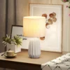 Tischlampe, Tischleuchte, Nachttischlampe Mit Leinenschirm, Wippschalter, Schreibtischlampe, 22 X 22 X 39 Cm, Beige