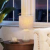 Tischlampe, Tischleuchte, Nachttischlampe Mit Leinenschirm, Wippschalter, Schreibtischlampe, 22 X 22 X 39 Cm, Beige