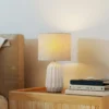 Tischlampe, Tischleuchte, Nachttischlampe Mit Leinenschirm, Wippschalter, Schreibtischlampe, 22 X 22 X 39 Cm, Beige
