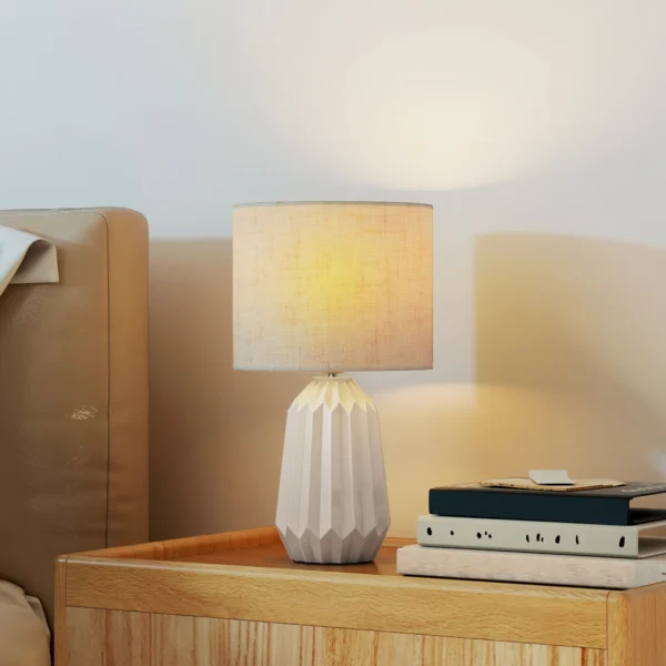 Tischlampe, Tischleuchte, Nachttischlampe Mit Leinenschirm, Wippschalter, Schreibtischlampe, 22 X 22 X 39 Cm, Beige