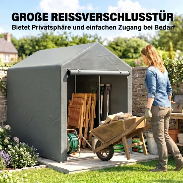 Tuinschuur, Opslagtent, Robuust & Weerbestendig, Stalen Frame, 1,2x1,8x1,6m, Lichtgrijs