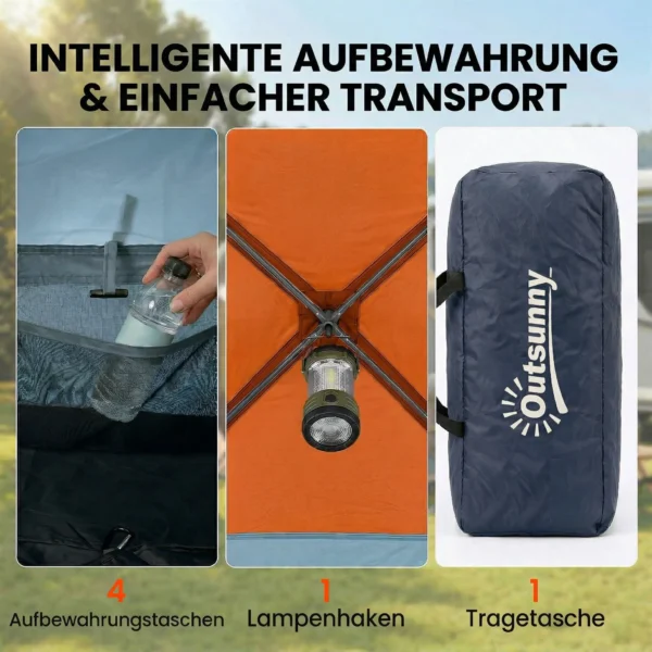 Tunnelzelt 4 Personen Familienzelt Mit Schlaf Und Wohnzimmer Dachfenstern Bodenplane Stehhöhe 3000 Mm Wassersäule