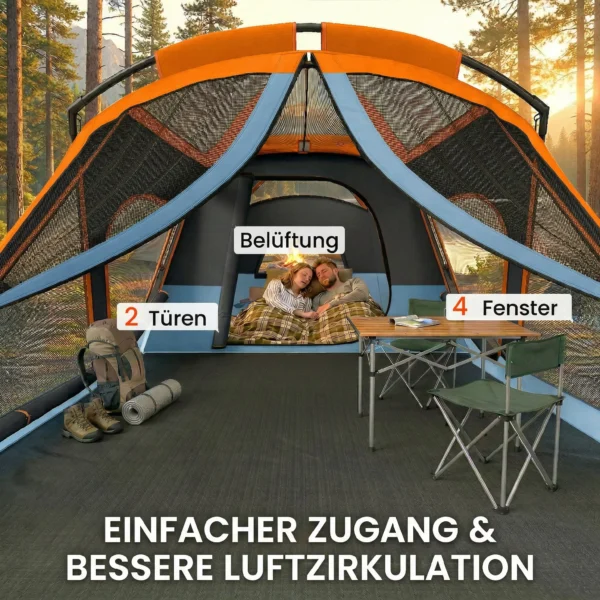 Tunnelzelt 4 Personen Familienzelt Mit Schlaf Und Wohnzimmer Dachfenstern Bodenplane Stehhöhe 3000 Mm Wassersäule