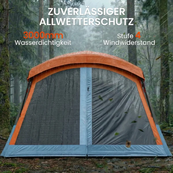 Tunnelzelt 4 Personen Familienzelt Mit Schlaf Und Wohnzimmer Dachfenstern Bodenplane Stehhöhe 3000 Mm Wassersäule