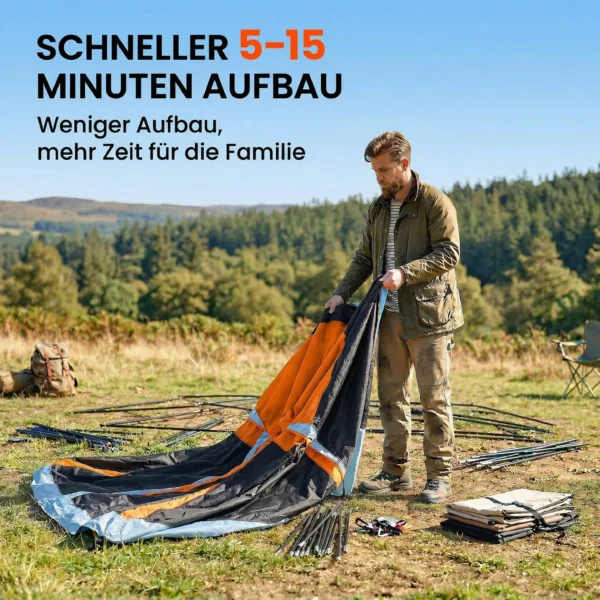 Tunnelzelt 4 Personen Familienzelt Mit Schlaf Und Wohnzimmer Dachfenstern Bodenplane Stehhöhe 3000 Mm Wassersäule