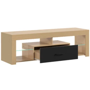 TV Lowboard Für Fernseher Bis 65 Zoll, Moderner TV Schrank Mit Verstellbaren Glasböden, Eiche