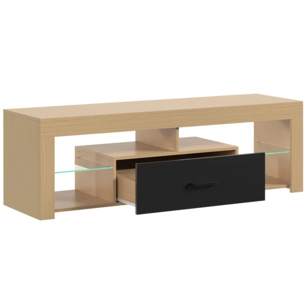 TV Lowboard Für Fernseher Bis 65 Zoll, Moderner TV Schrank Mit Verstellbaren Glasböden, Eiche