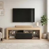 TV Lowboard Für Fernseher Bis 65 Zoll, Moderner TV Schrank Mit Verstellbaren Glasböden, Eiche