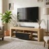 TV Lowboard Für Fernseher Bis 65 Zoll, Moderner TV Schrank Mit Verstellbaren Glasböden, Eiche