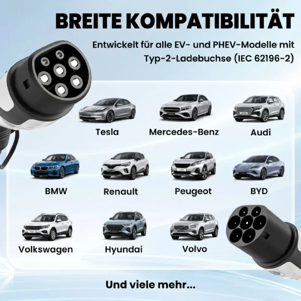 Typ 2 EV Ladekabel, 11 KW, 16 A, Mode 3, 3 Phasen, 5 M – Verlängerungskabel Für Elektroautos & Plug in Hybride