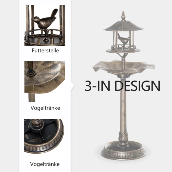 Vogeltränke Vogelbad Vintage Design, Wetterbeständig,50cm × 50cm × 113cm, Messing