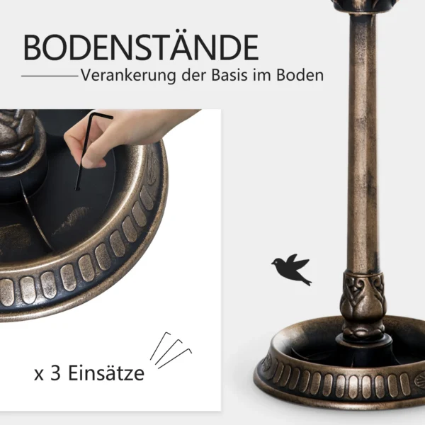Vogeltränke Vogelbad Vintage Design, Wetterbeständig,50cm × 50cm × 113cm, Messing