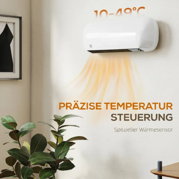 Wand Heizlüfter 2000W Keramik Wandheizgerät Mit Ventilator, 2 Leistungsstufen, LED Display, Thermostat, Weiß