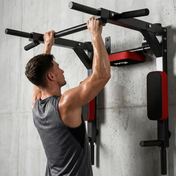 Wand Klimmzugstange, 2 in 1 Profi Klimmzug Und Dipstation Für Das Heimtraining, Bis 200 Kg, Rot
