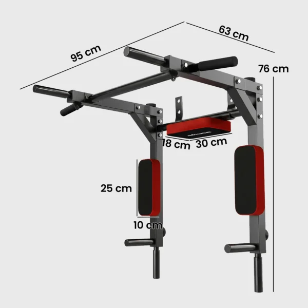 Wand Klimmzugstange, 2 in 1 Profi Klimmzug Und Dipstation Für Das Heimtraining, Bis 200 Kg, Rot