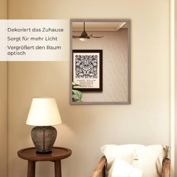 Wandspiegel, 50 X 70 Cm, Rahmen In Holzoptik, Einfache Montage, Inkl. Schrauben
