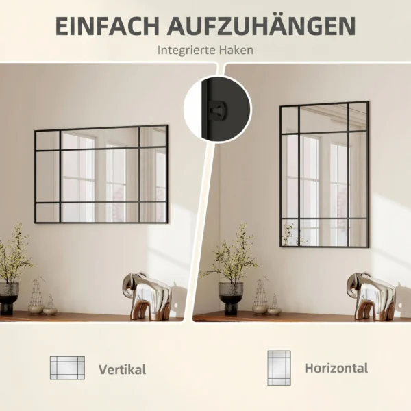 Wandspiegel, Dekorativer Spiegel Mit Metallrahmen, Schwarze Streifen, Mehrschichtglas, 90B X 2T X 60H Cm