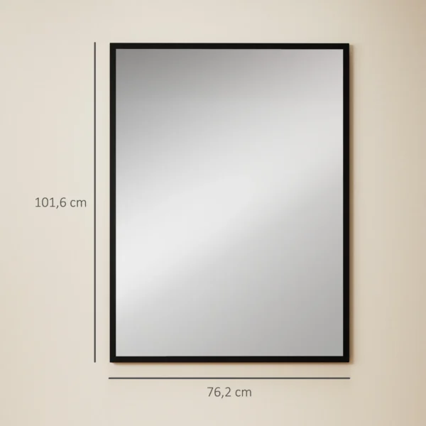 Wandspiegel Rechteckig 76 X 101 Cm, Schwarzer Holzrahmen, Ideal Für Badezimmer, Wohnzimmer Oder Schlafzimmer