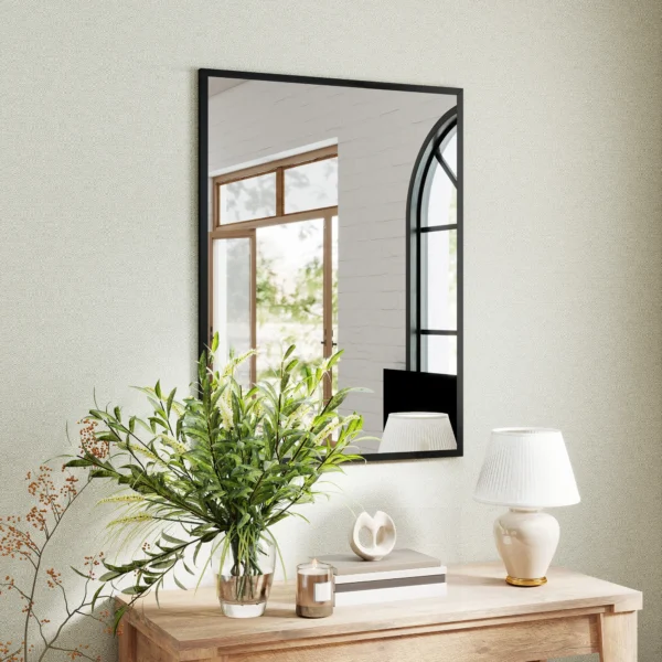 Wandspiegel Rechteckig 76 X 101 Cm, Schwarzer Holzrahmen, Ideal Für Badezimmer, Wohnzimmer Oder Schlafzimmer